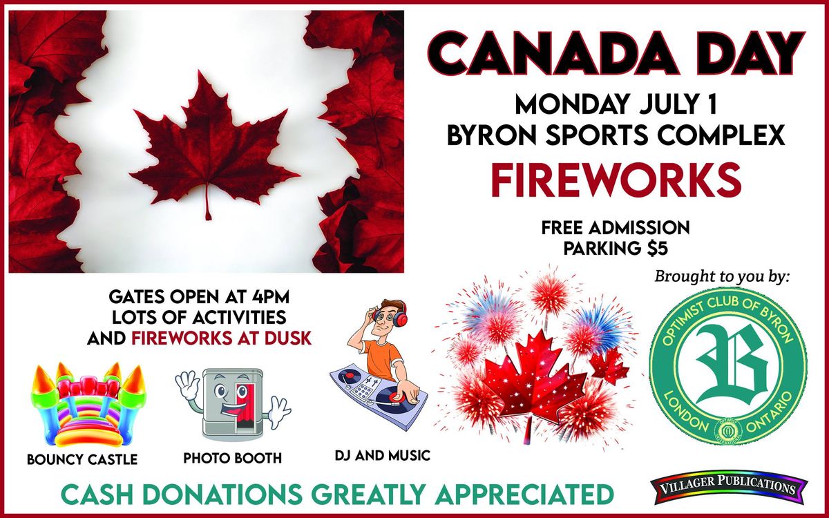 CANADA DAY FIREWORKS at Byron Optimist Sports Complex