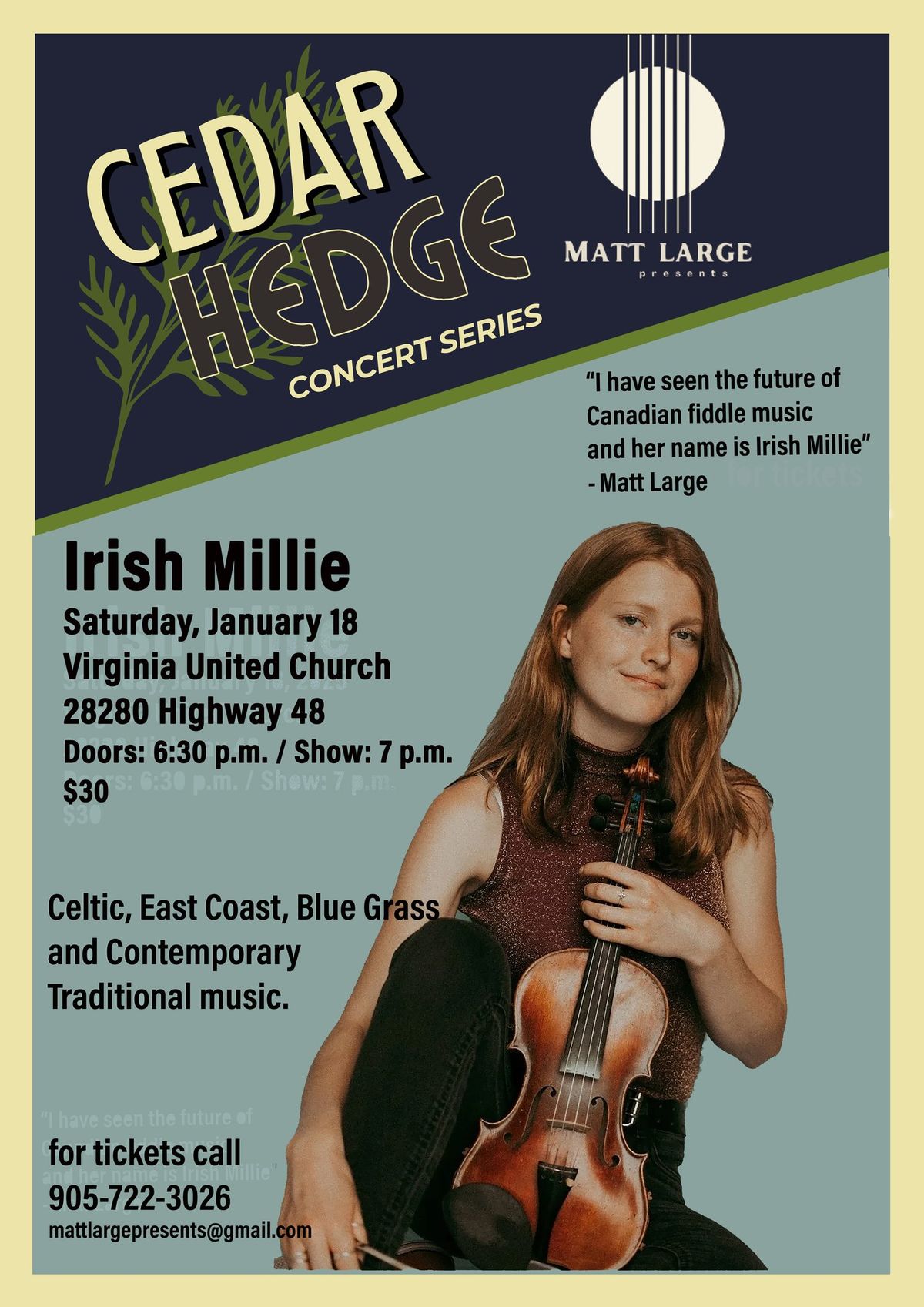 The Cedar Hedge Concert Series presents: Irish Millie