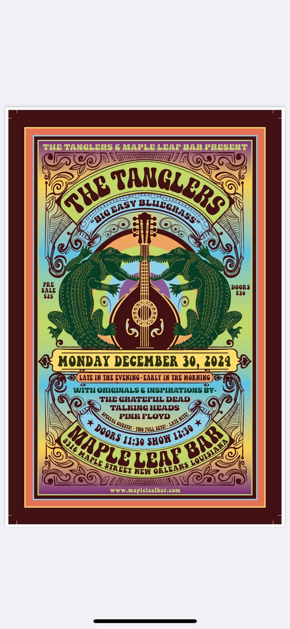 Late Night Bluegrass Party, Dec 30th Maple Leaf Bar