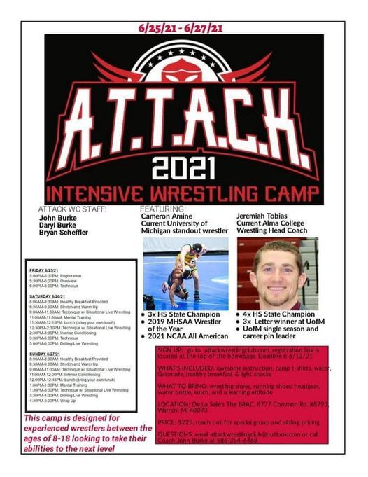 Intensive Wrestling Camp June 2527,2021, 8777 Common Rd, Warren, MI