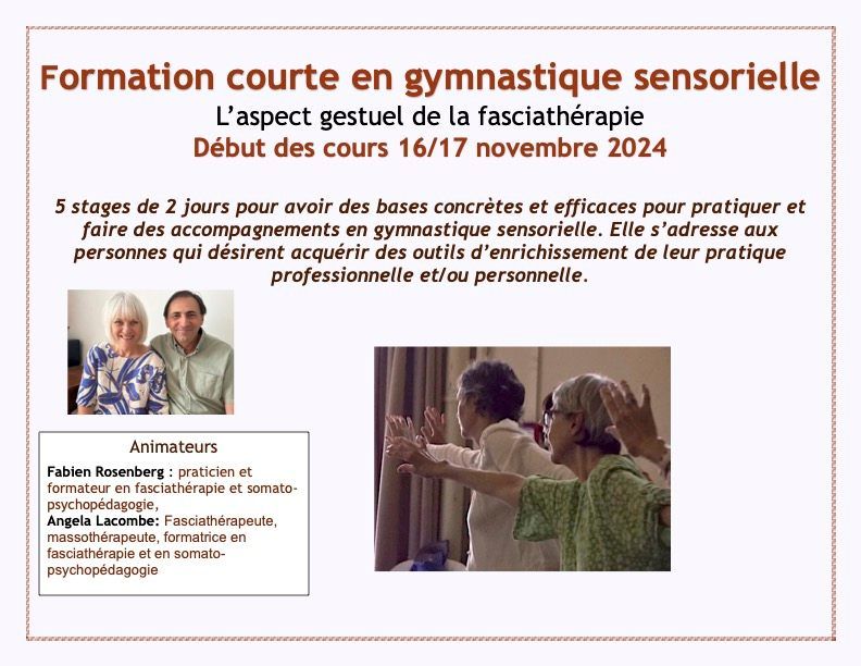 Formation courte en gymnastique sensorielle l'aspect gestuel de la fasciath\u00e9rapie m\u00e9thode Danis Bois