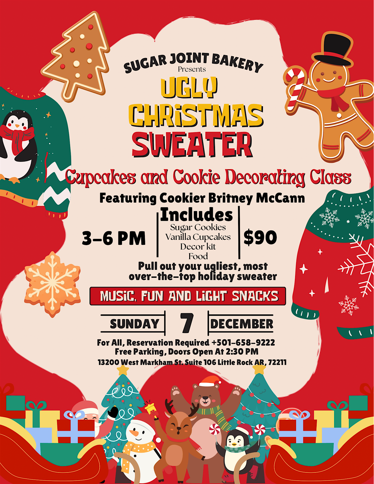 Ugly Christmas Sweater cupcake and cookie decorating class