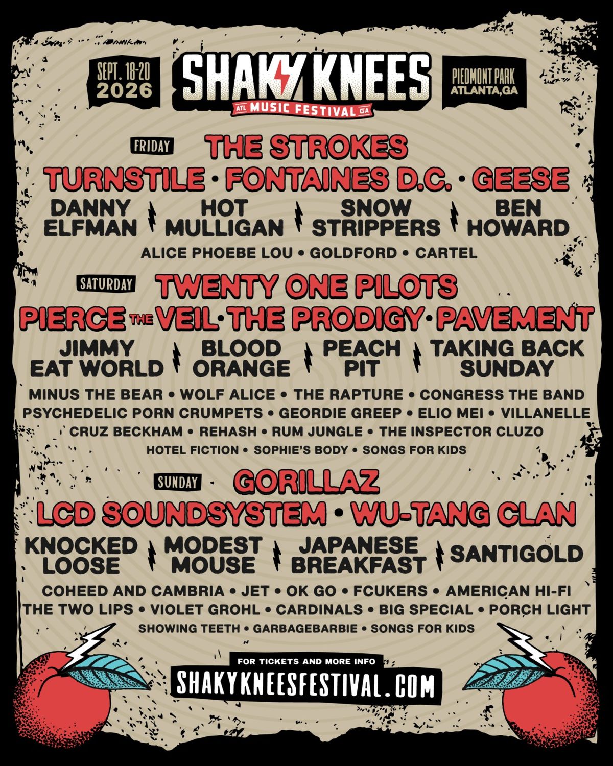 Shaky Knees Music Festival: The Strokes & Gorillaz - 2 Day Pass (Friday & Sunday)