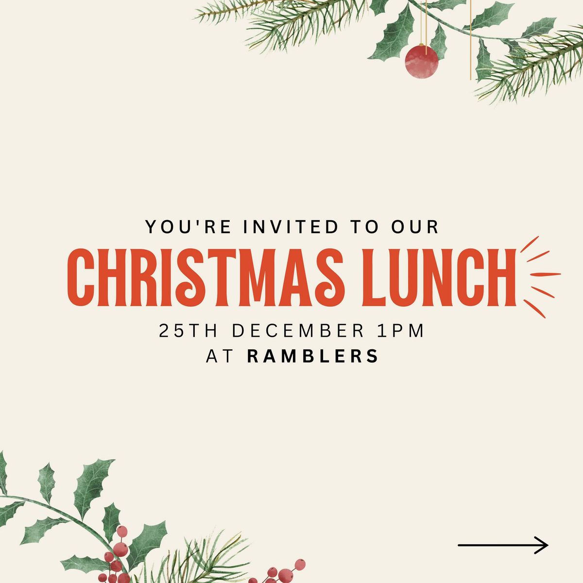 Christmas Lunch at RAMBLERS! (Only 25 Tickets Available)