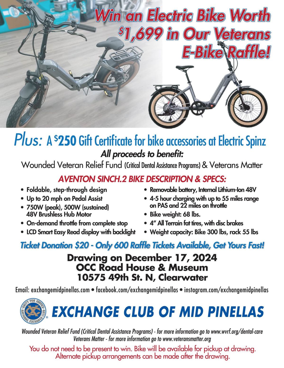 Win an Electric bike worth $1,699 to benefit our local Veterans!