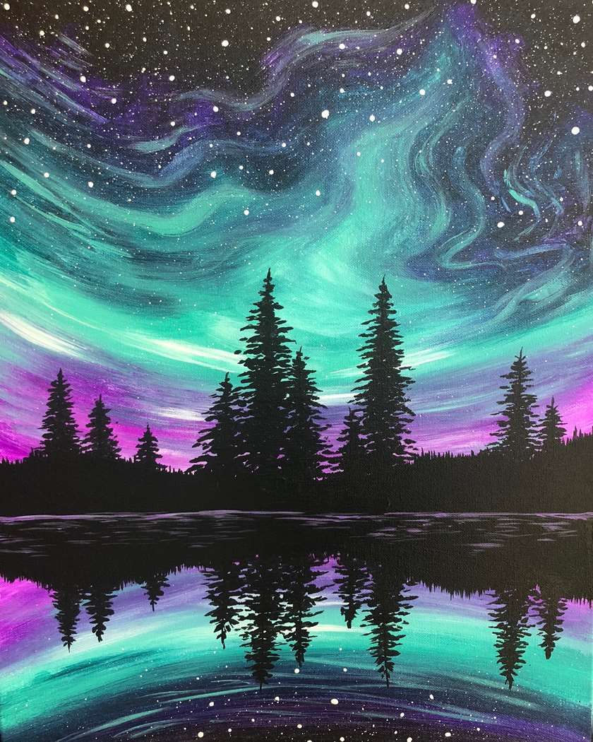 $3 Wine Night! Sip & Paint 'Aurora Reflections' with us!