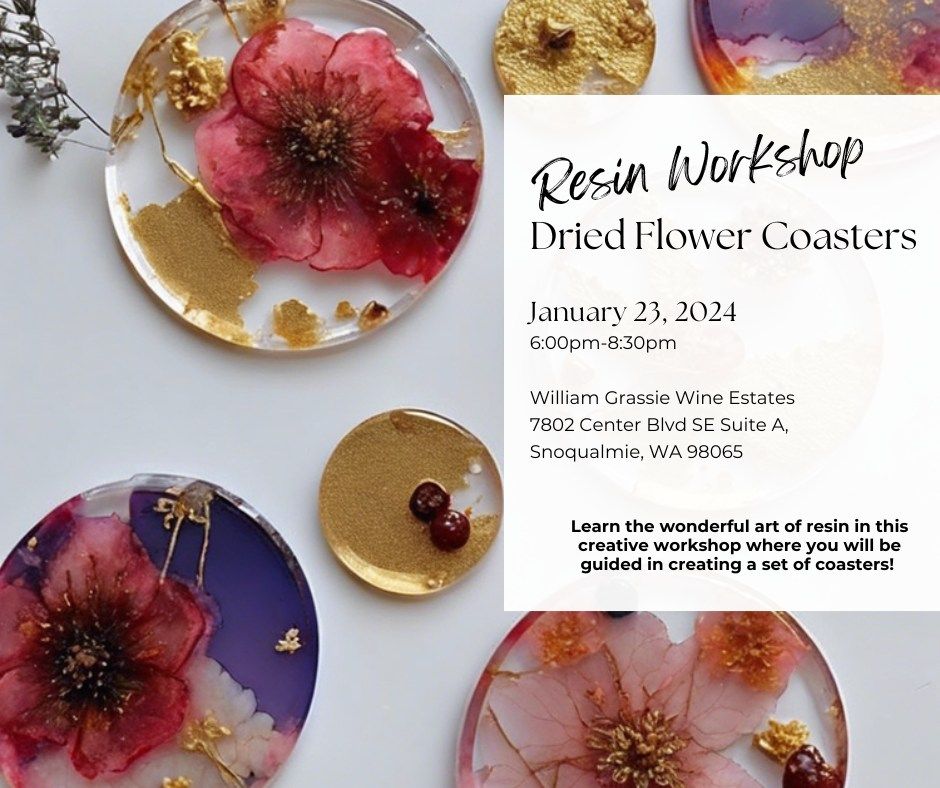 Resin Workshop: Dried Flower Coasters at Wm. Grassie SnoRidge Tasting Room 