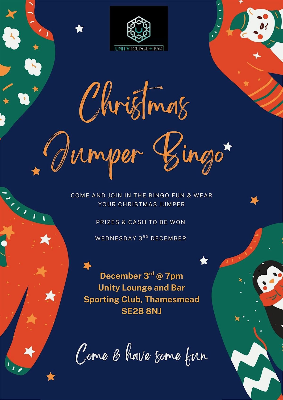 Christmas Jumper Bingo @Unity Lounge