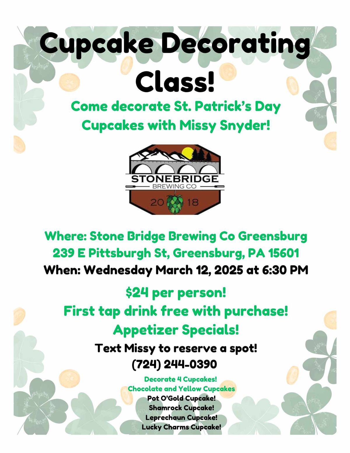 St. Paddy\u2019s Day Cupcake Decorating Class!