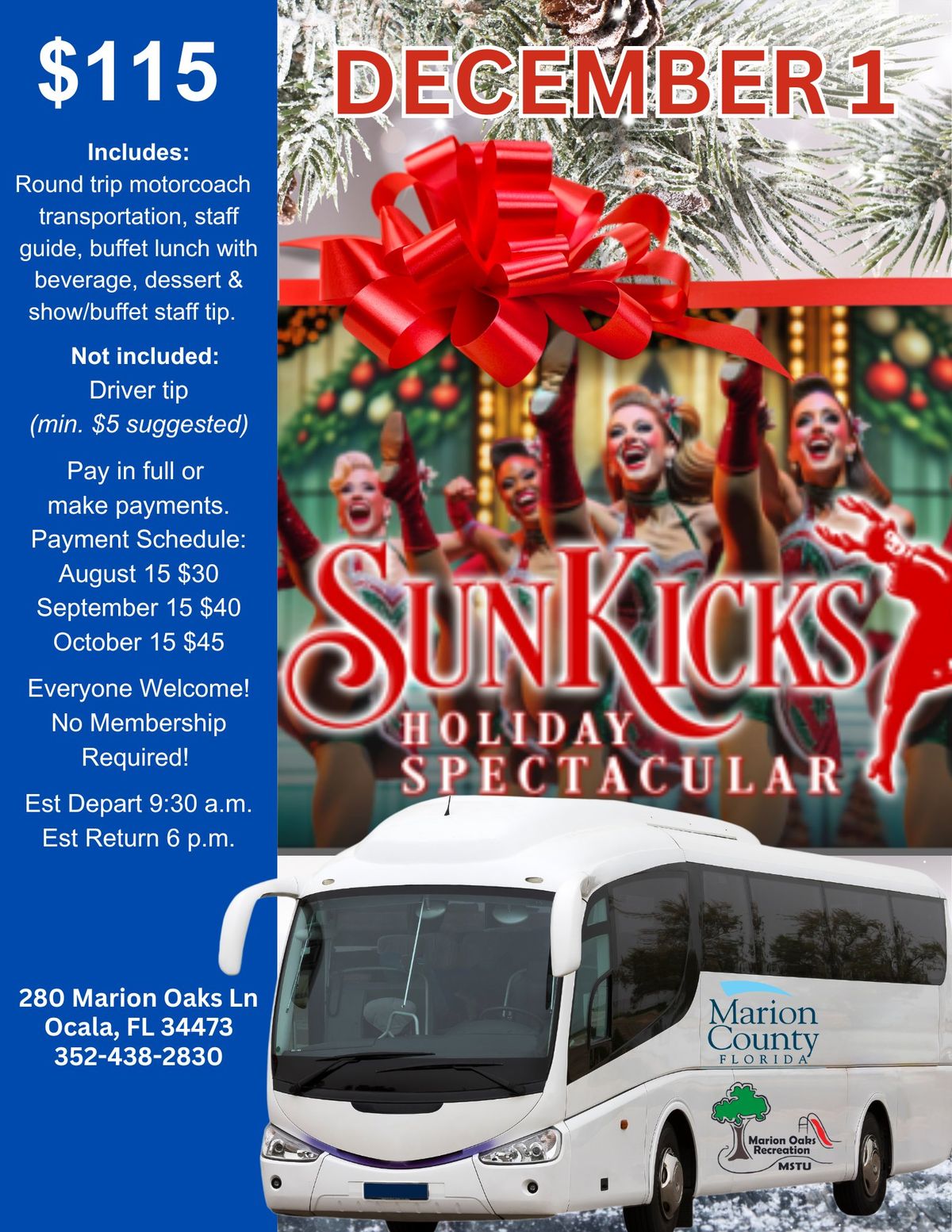 SunKicks Christmas Show & Buffet Motorcoach Trip