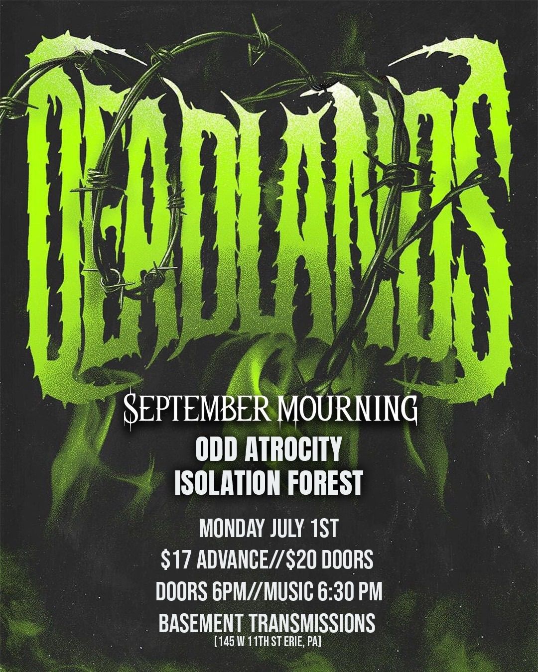 Deadlands & September Mourning at Basement Transmissions 