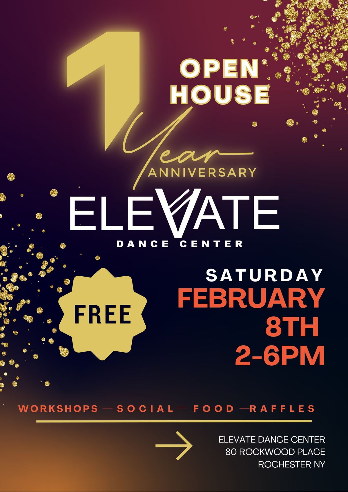 Elevate Dance Center ONE YEAR Anniversary Open House! FREE!! February 8th 2-6pm