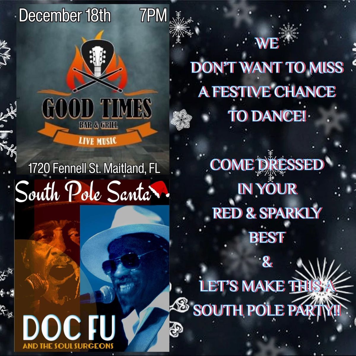 TIME FOR A FESTIVE SOUTH POLE SANTA PARTY WITH DOC FU & THE SOUL SURGEONS-WEDNESDAY, DECEMBER 18th