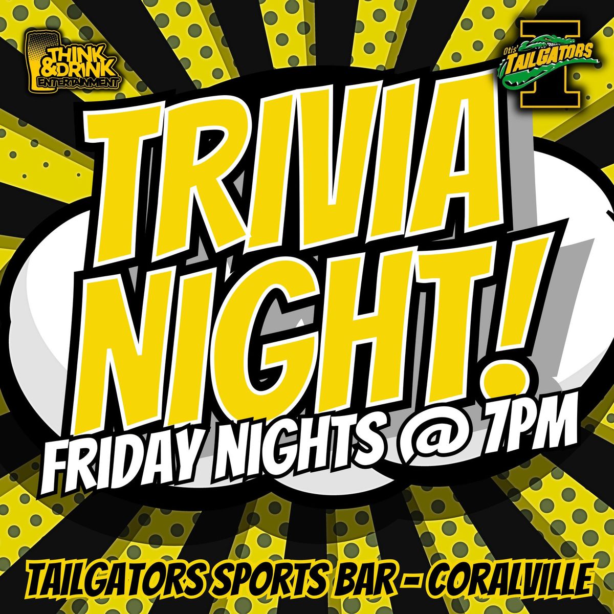 TRIVIA NIGHT @ Tailgators Sports Bar (Coralville, IA) \/ Fridays @ 7pm **Starting April 12th**