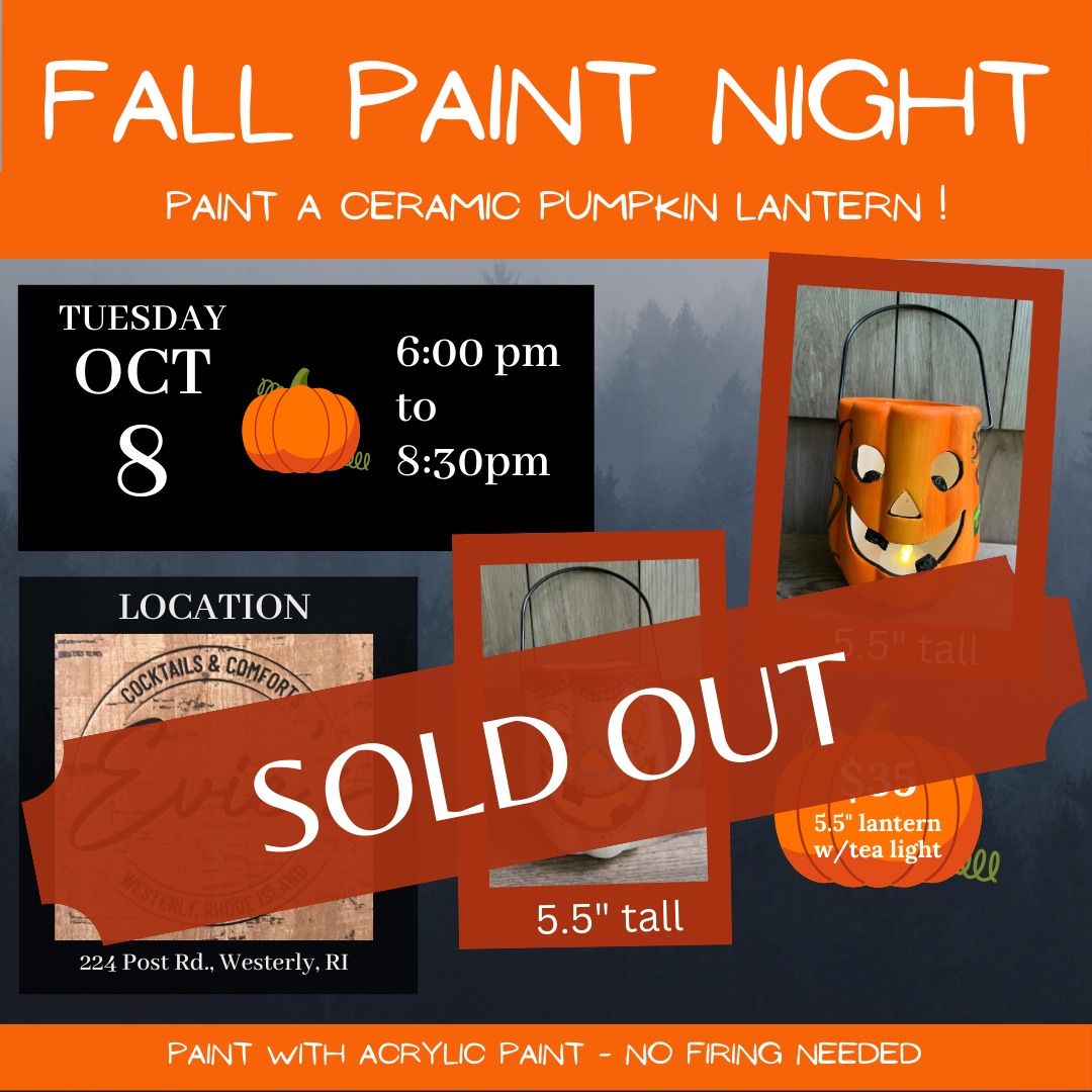 Ceramic Pumpkin Lantern Paint Night at Evie's in Westerly