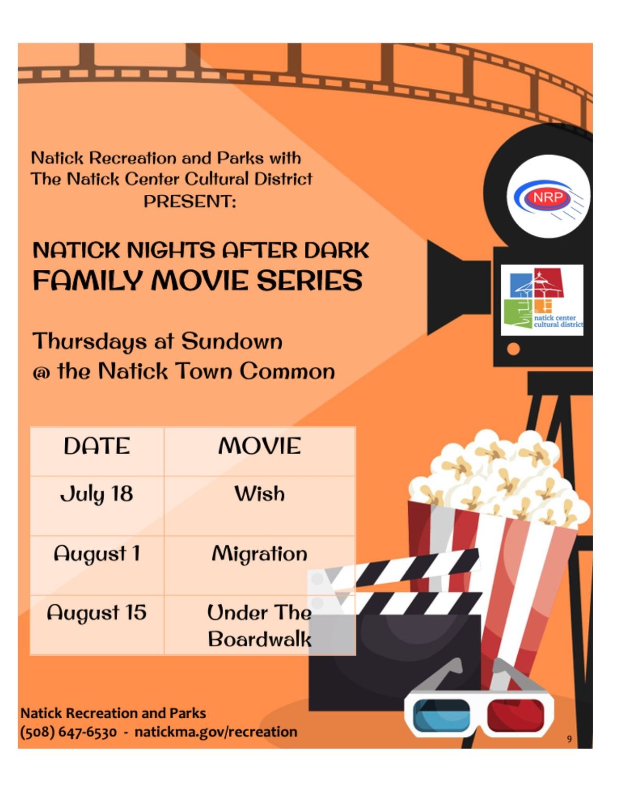 Natick Recreation Family Outdoor Movie Series ~ Under The Boardwalk 