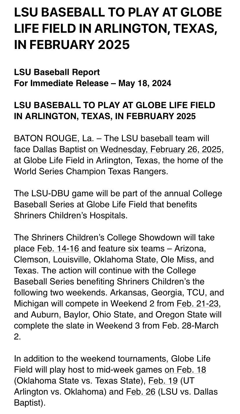 Shriners Children's College Showdown: LSU vs. Dallas Baptist