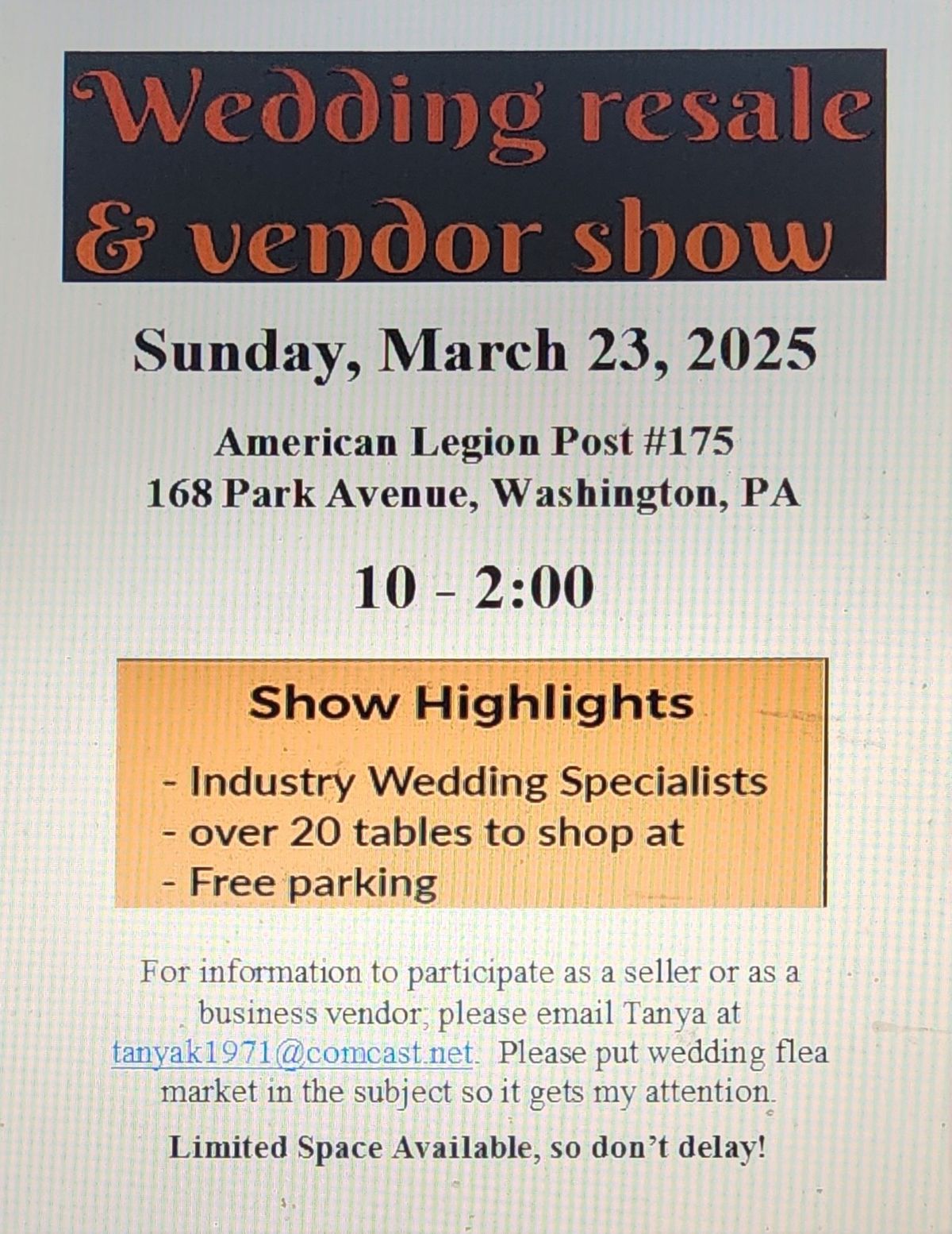 Wedding resale & vendor show