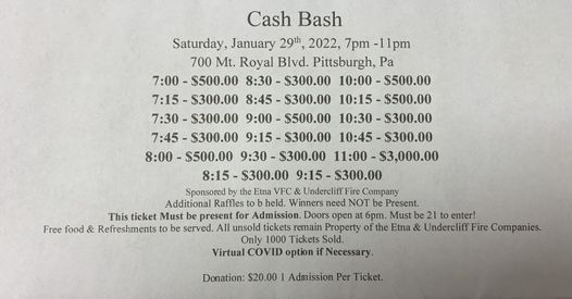 2022 Undercliff and Etna VFD Cash Bash