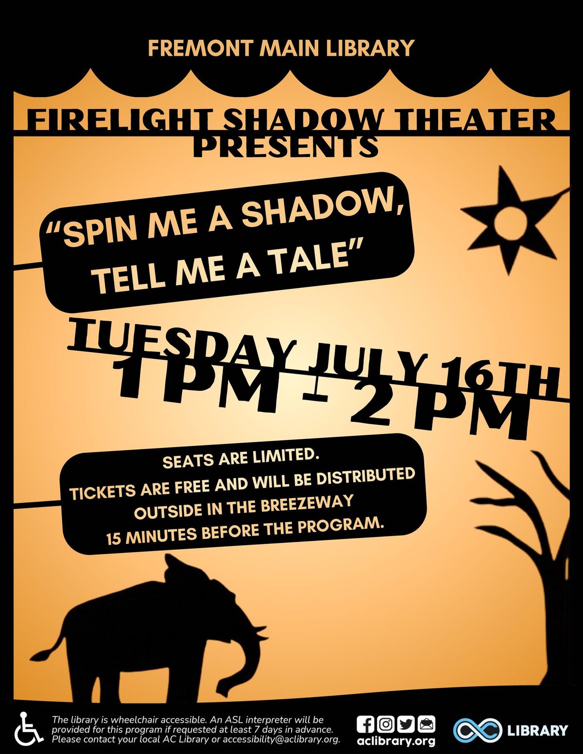 Firelight Shadow Theater: Spin Me a Shadow, Tell Me a Tale @ Fremont Main Library 