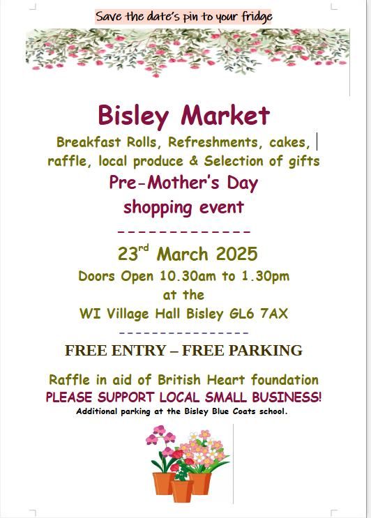 Bisley Spring Market at the Bisley WI Village Hall 23rd March