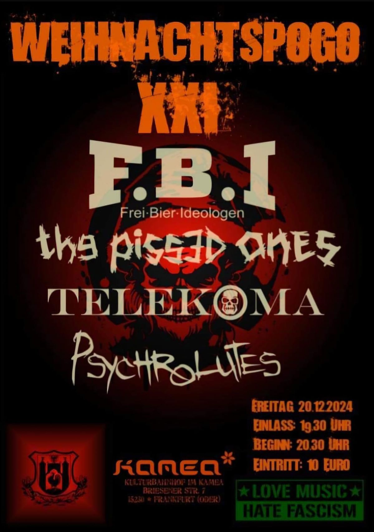 Weihnachtspogo! mit F.B.I \/ TELEKOMA \/ THE PISSED ONES \/ PSYCHROLUTES \/\/ 20.12. FRANKFURT\/Oder