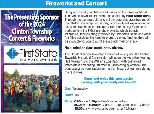 Clinton Township Concert and Fireworks presented by First State Bank