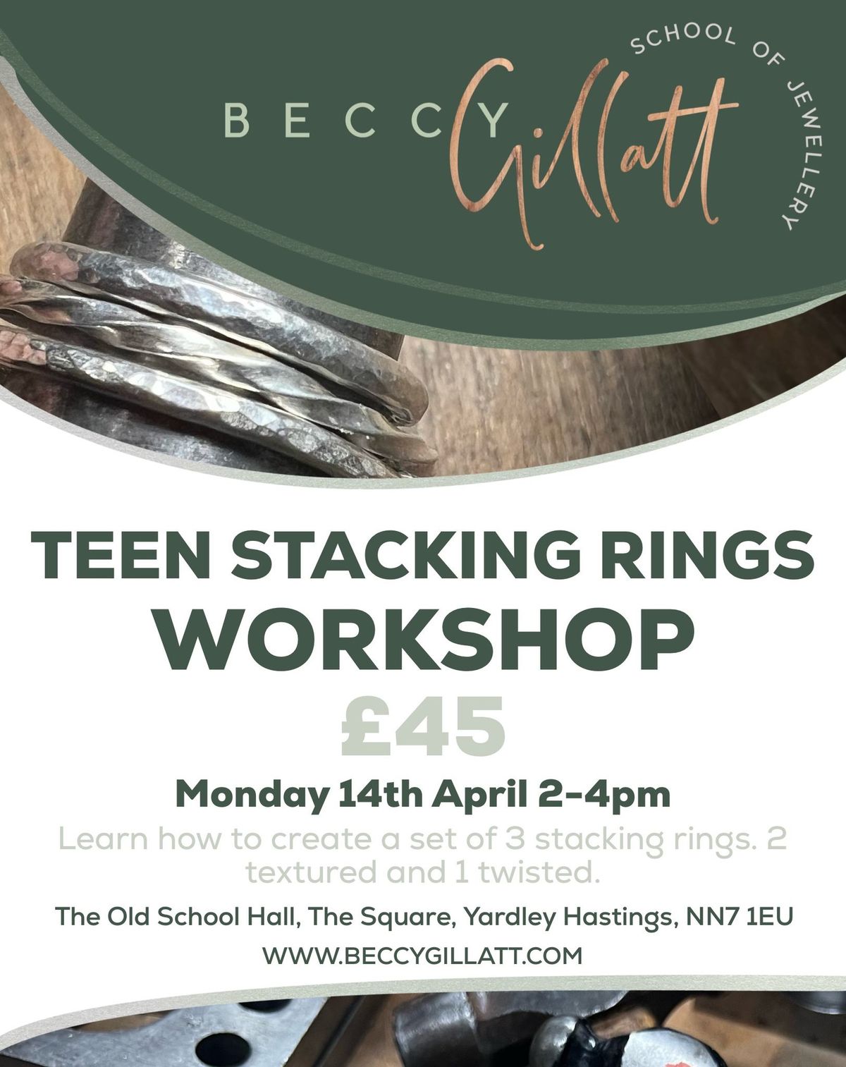 Teen Stacking Rings Workshop - Mon 14th April - 2.30-4.30pm - Yardley Hastings - \u00a345