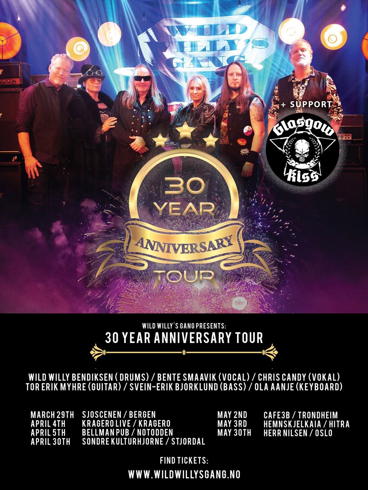 Wild Willy's Gang 30 Year Anniversary Tour \/\/ Sj\u00f8scenen Bergen + Support: Glasgow Kiss