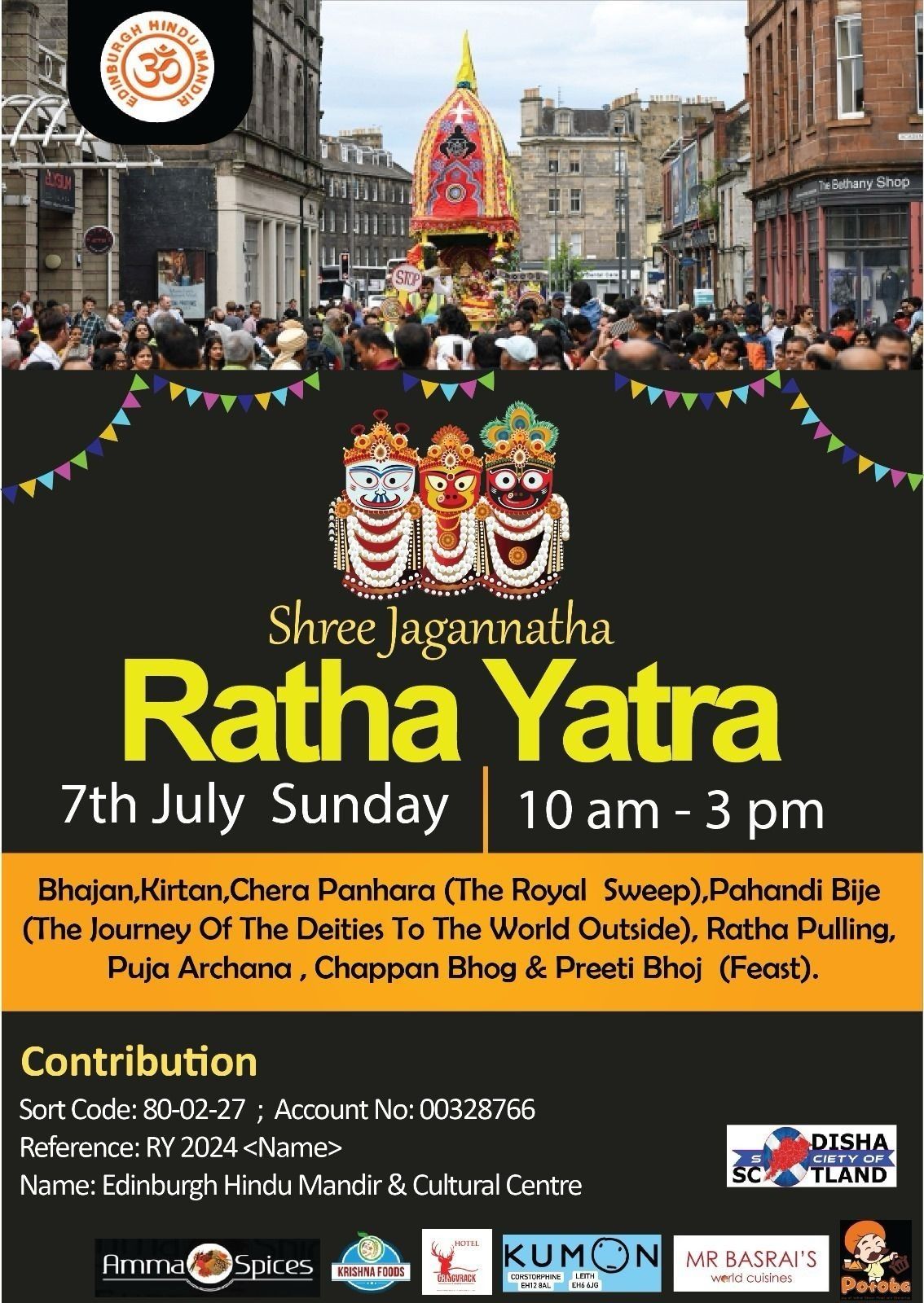Shree Jagannath Ratha Yatra Edinburgh 7th July Sunday 2024