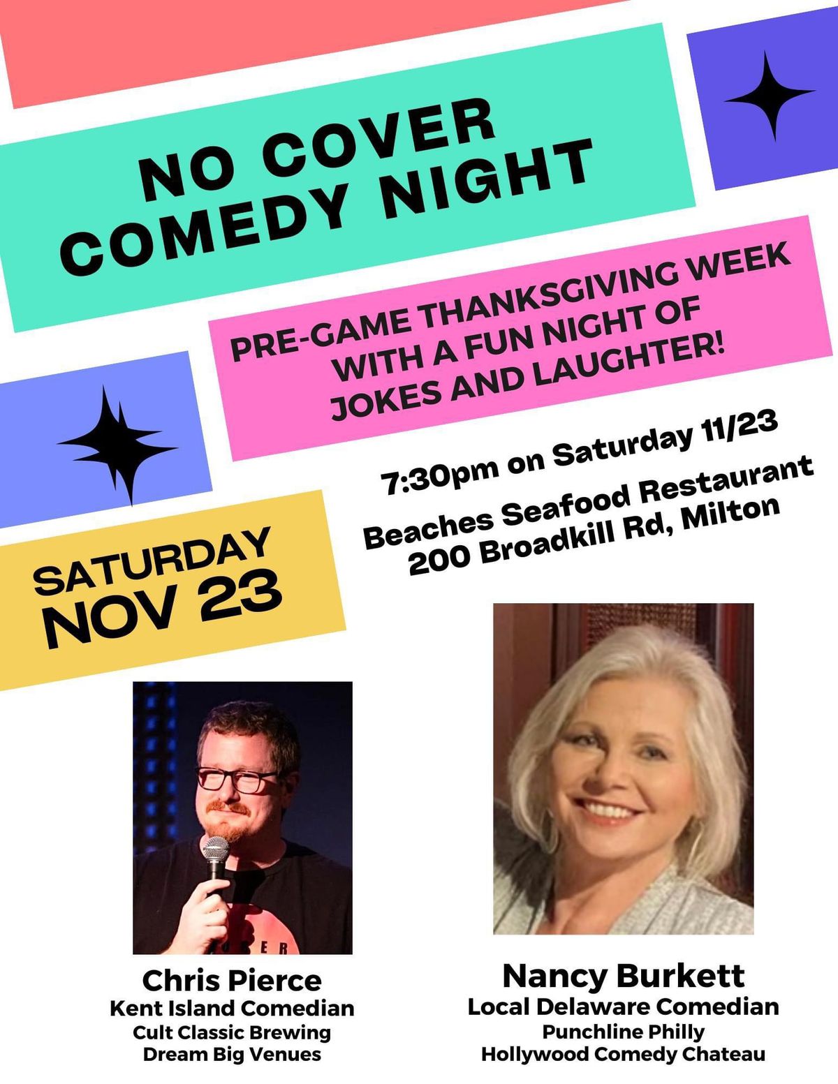 Comedy Night at Beaches Seafood in Milton