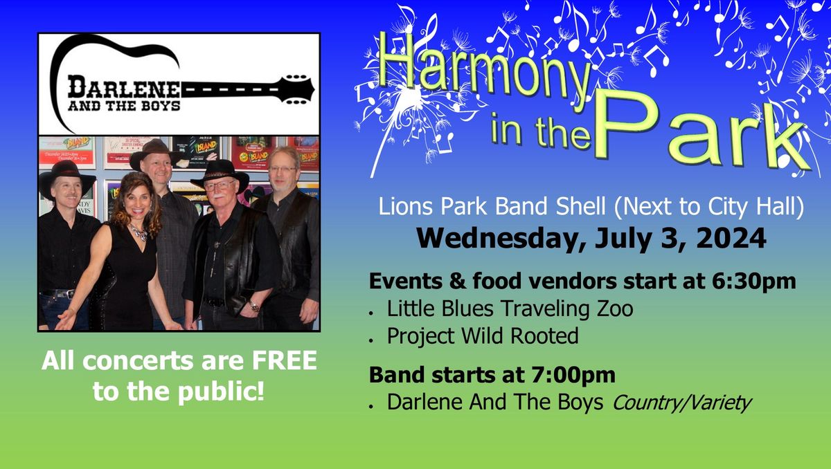 Harmony in the Park- Darlene & the Boys, Little Blues Traveling Zoo, & Project Wild Rooted Night