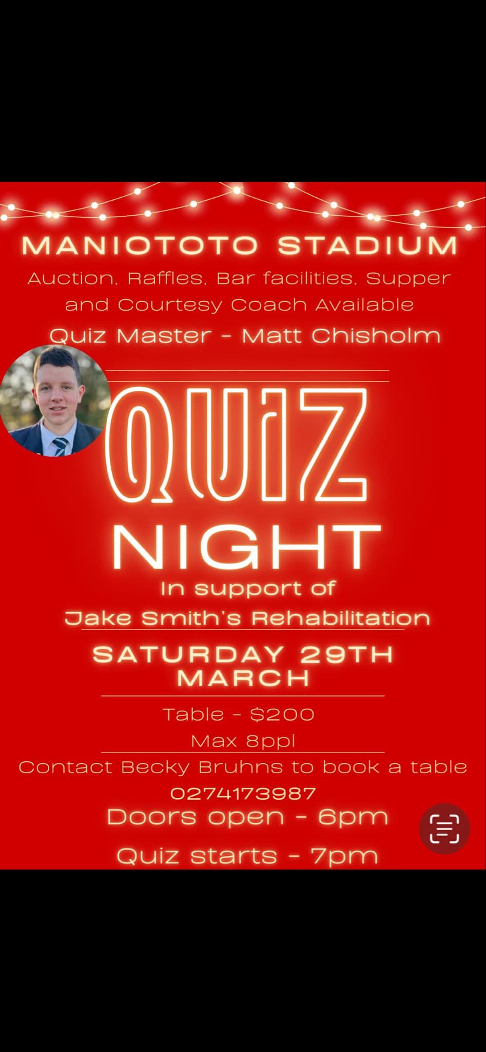 Quiz Night- In support of Jake Smith's rehabilitation 