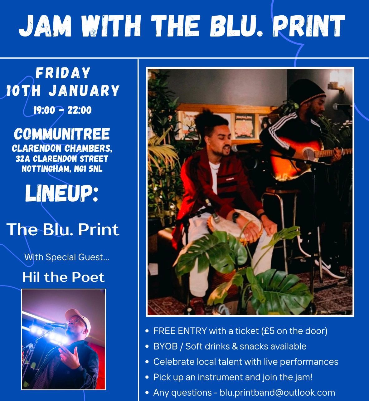 Jam with The Blu. Print (free to attend) 