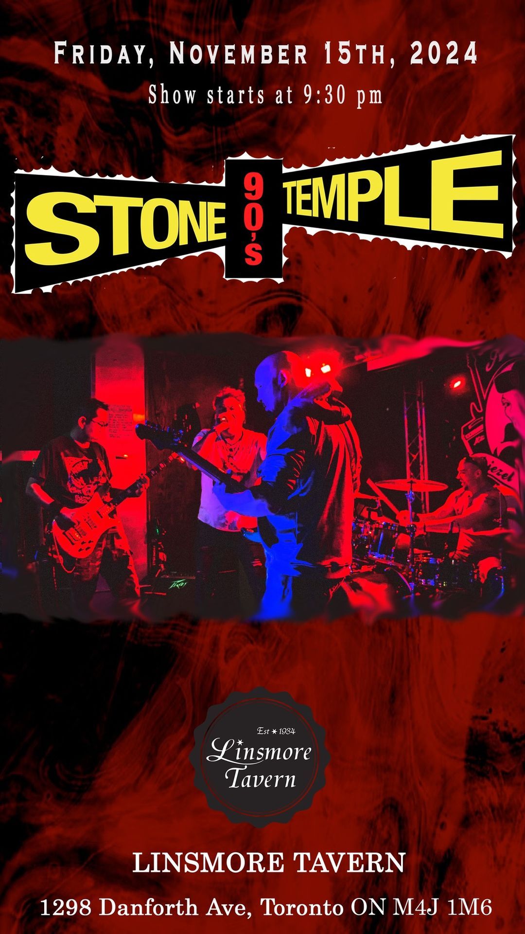 Stone Temple 90\u2019s playing tribute to 90\u2019s Grunge and Rock! Back at the Linsmore Tavern!