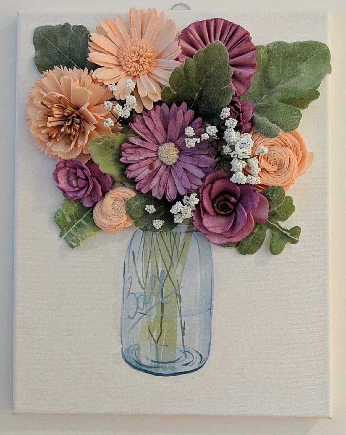 SOLD OUT - Wood Flower Mason Jar - Canvas