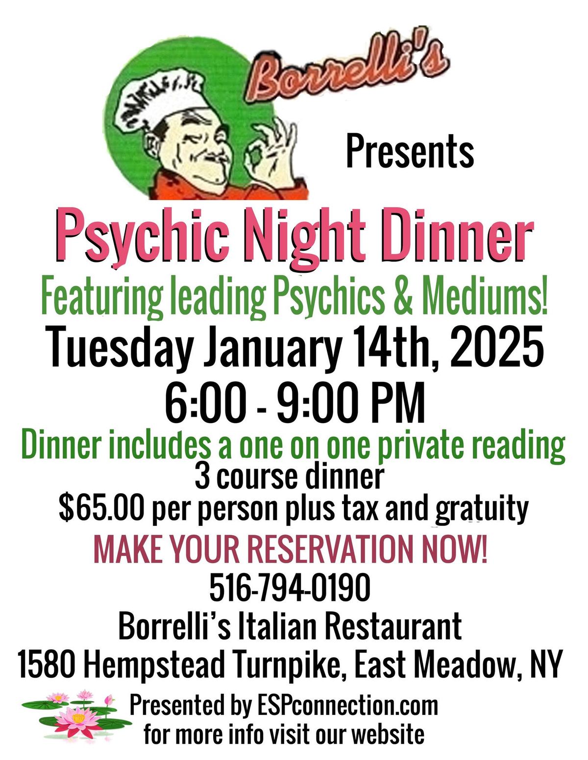 psychic night dinner in East meadow 