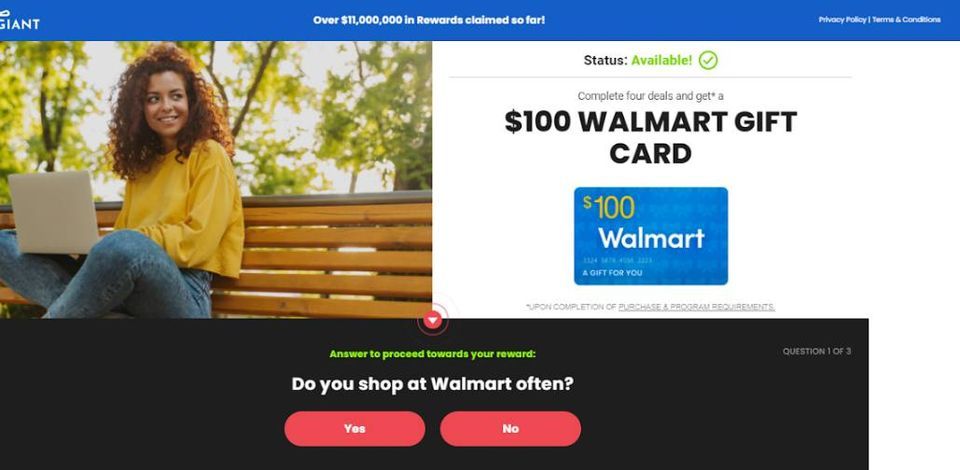 Create an Walmart Account and get Free $100 Gift Card