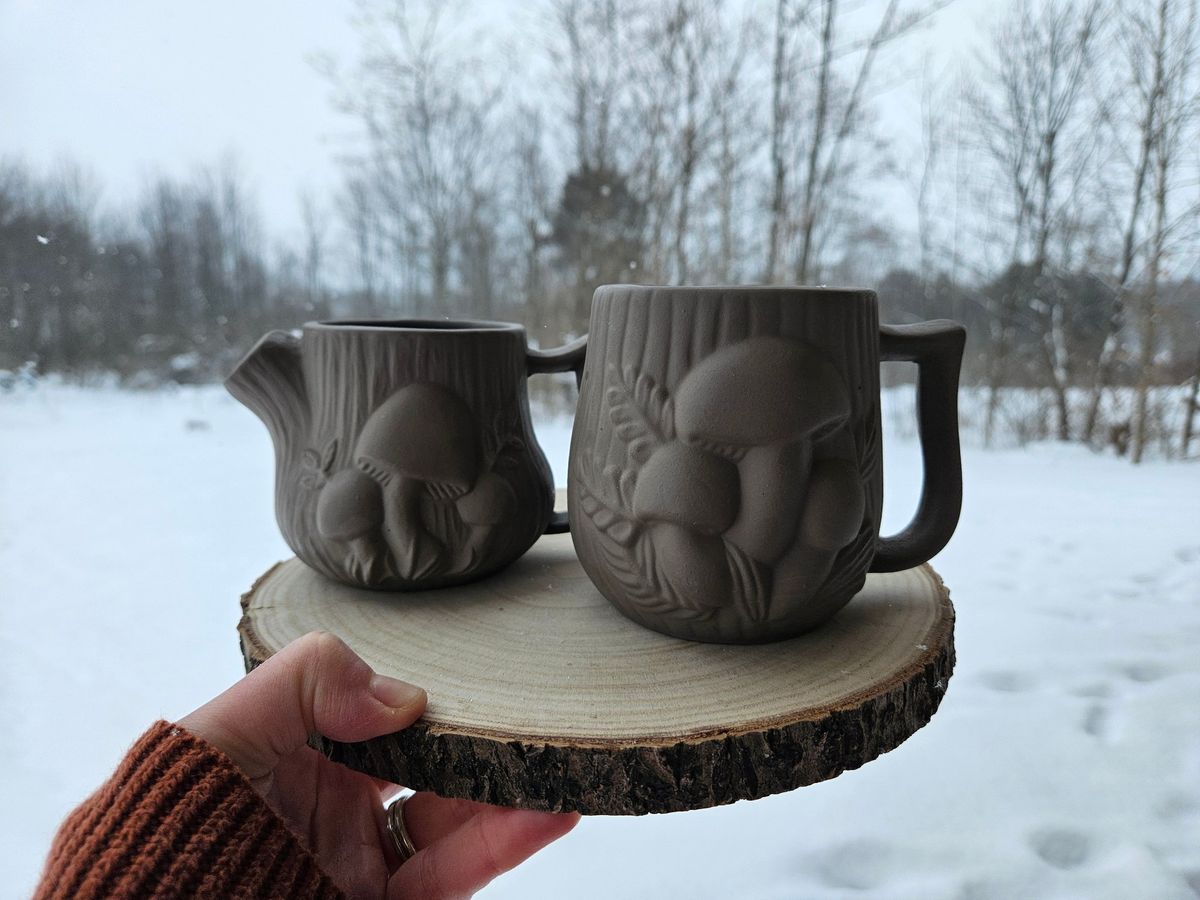 Vintage Merry Mushroom Mug and Creamer\/Gravy Pourer Set (Paint and SIP!!)