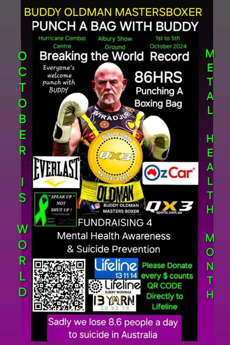 BUDDY OLDMAN 86HRS PUNCHING FUNDRAISING 4 13YARN & LIFELINE 