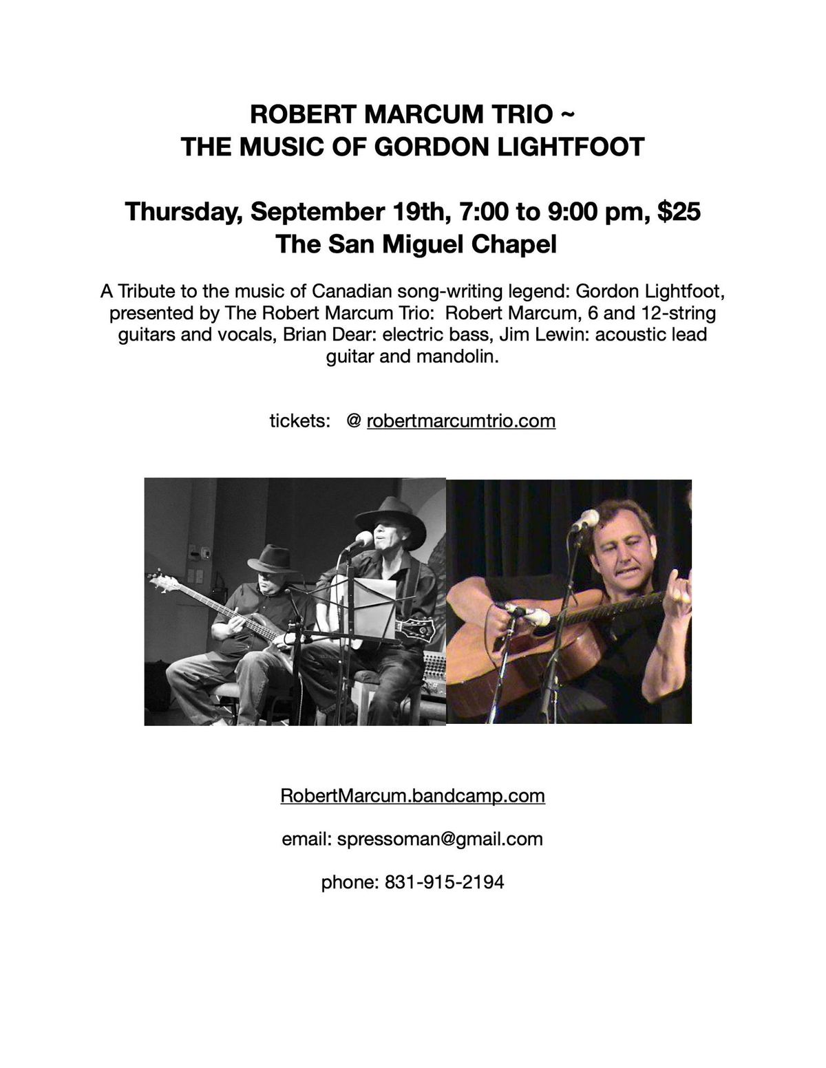 ROBERT MARCUM TRIO ~ THE MUSIC OF GORDON LIGHTFOOT