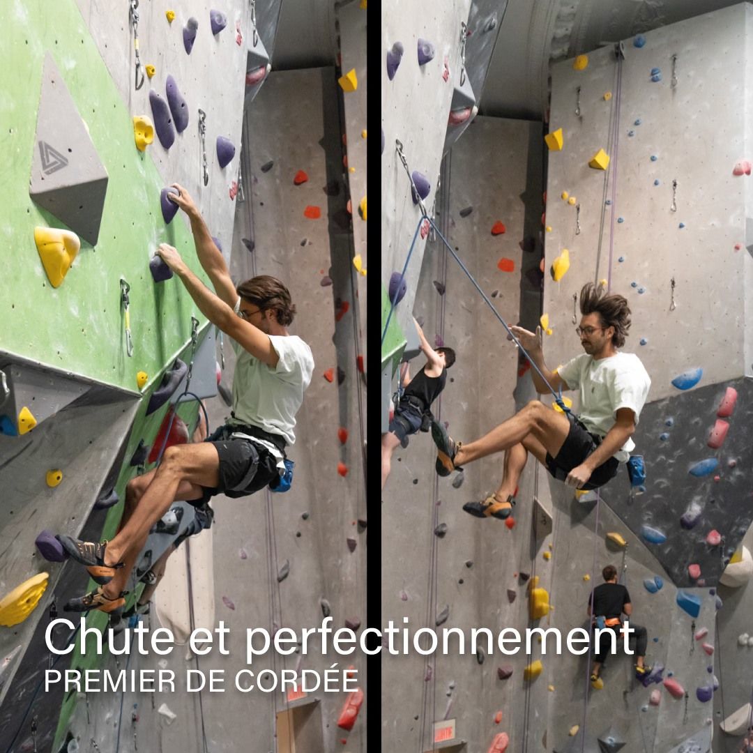 Chute et perfectionnement en premier de cord\u00e9e | atelier d'escalade