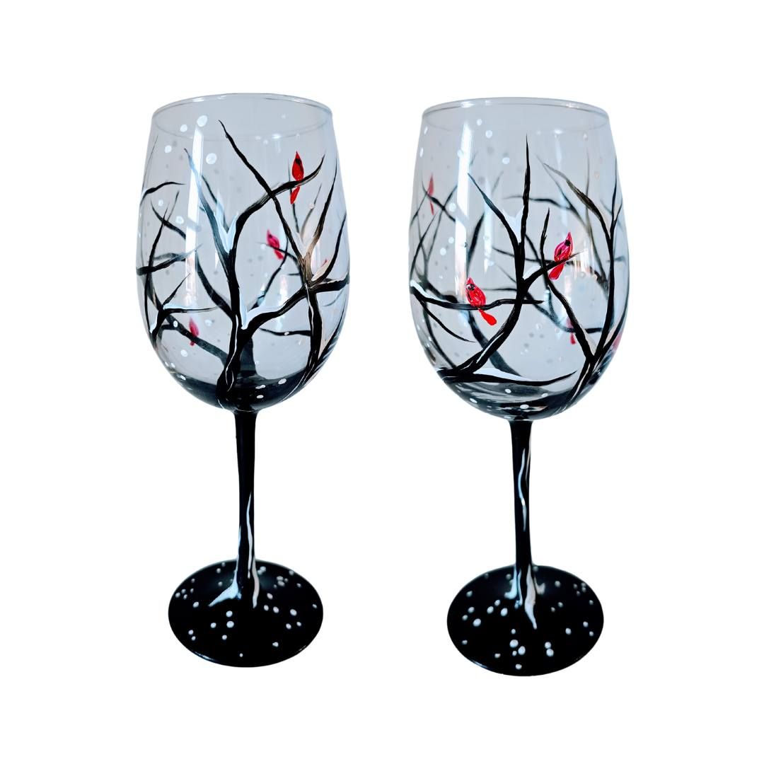 Paint + Sip: "Snow Bird Wineglasses"