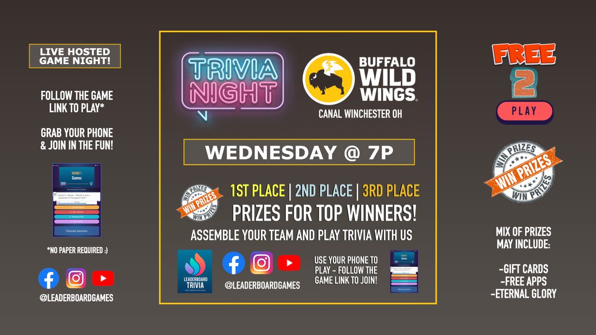 Trivia Night | Buffalo Wild Wings - Canal Winchester OH - WED 7p @LeaderBoardGames