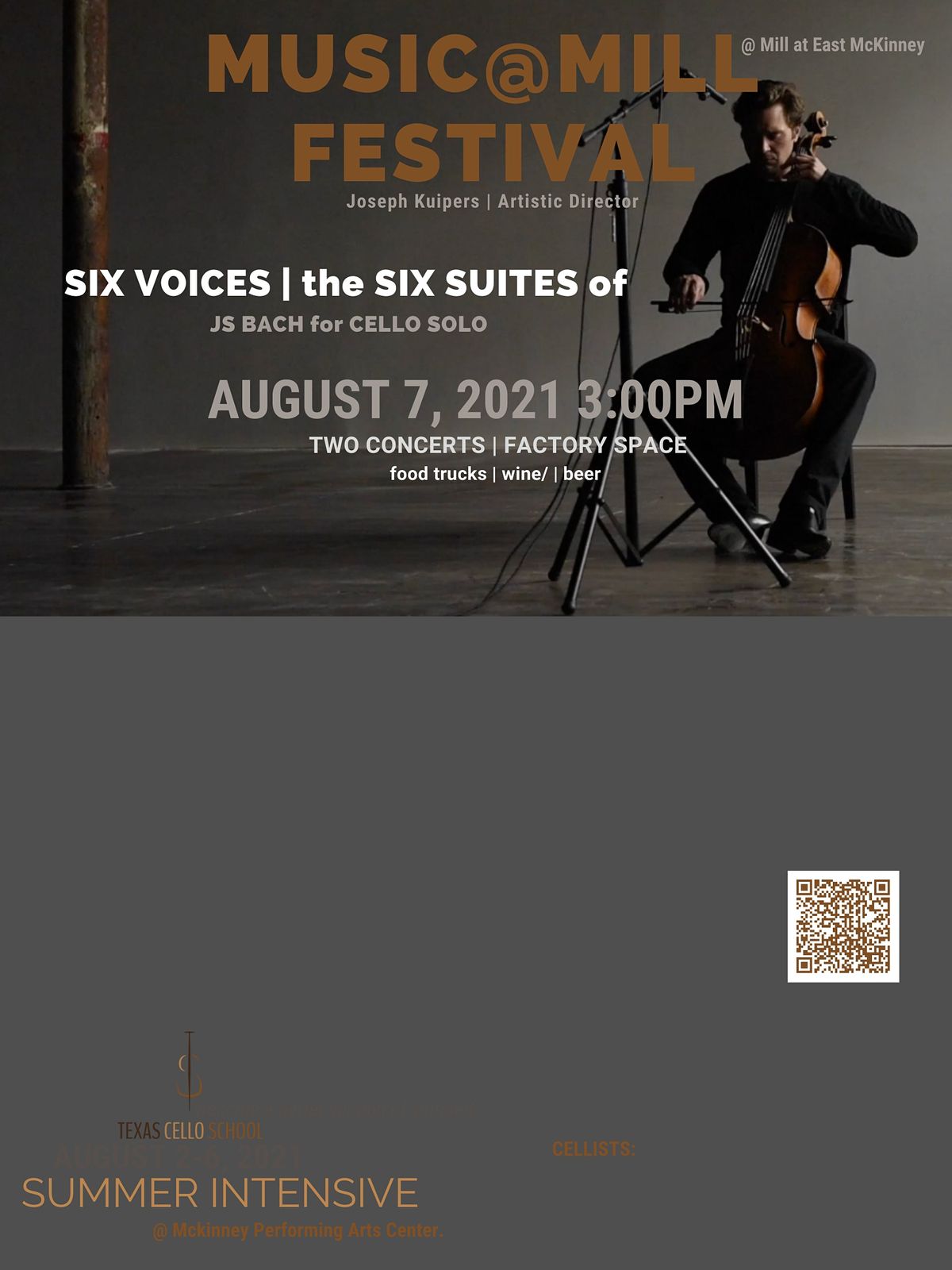 Music@Mill Festival:  SIX VOICES | the SIX SUITES of JS BACH for CELLO SOLO