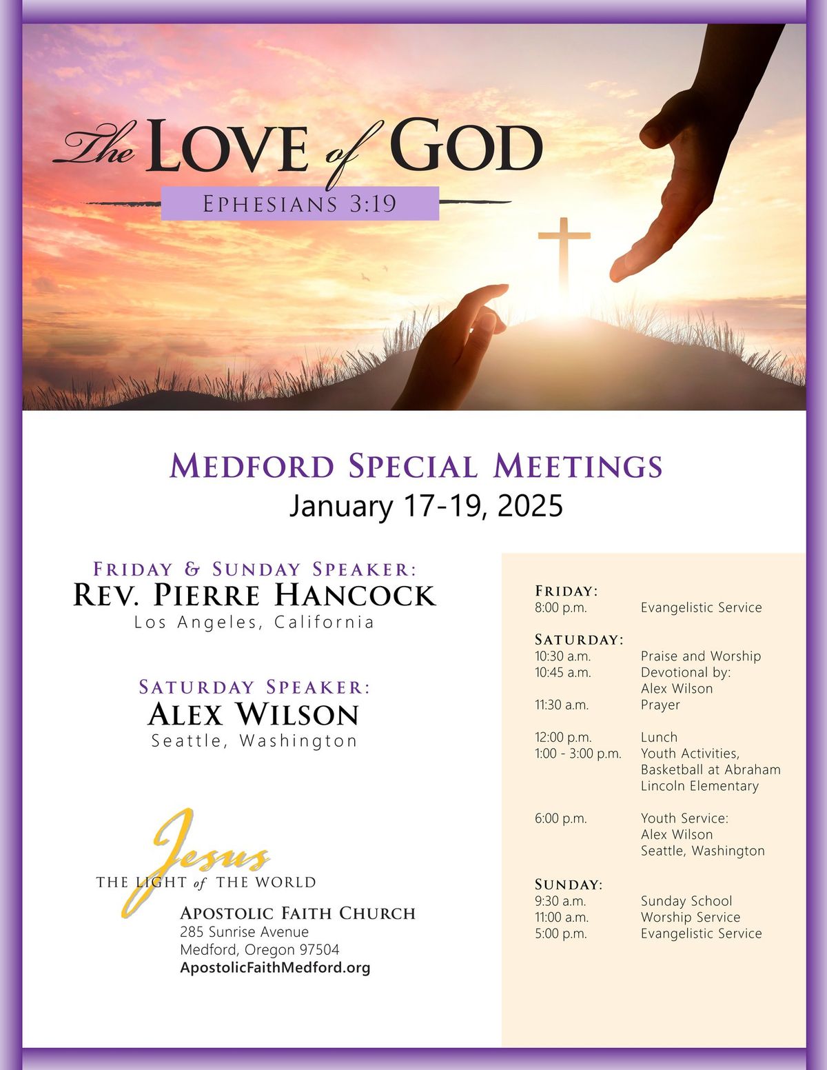 Medford Special Meetings 2025 - January 17-19, 2025