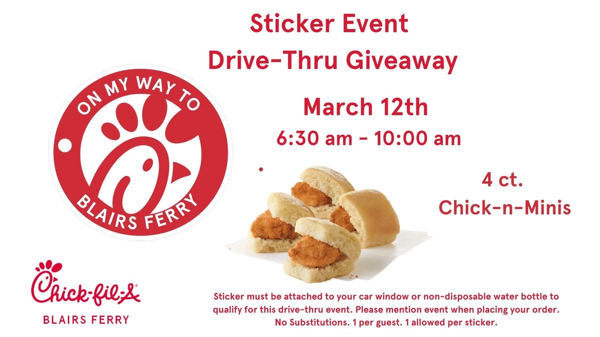 ON MY WAY TO CHICK-FIL-A BLAIRS FERRY STICKER Event