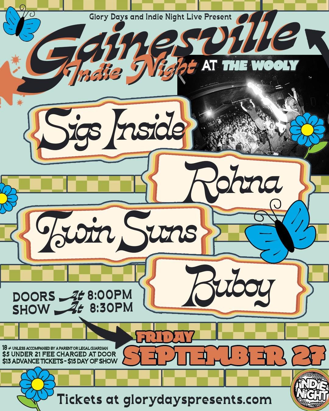 9\/27 GAINESVILLE INDIE NIGHT LIVE with Sigs Inside \/ Rohna \/ Twin Suns \/ Buboy at The Wooly!