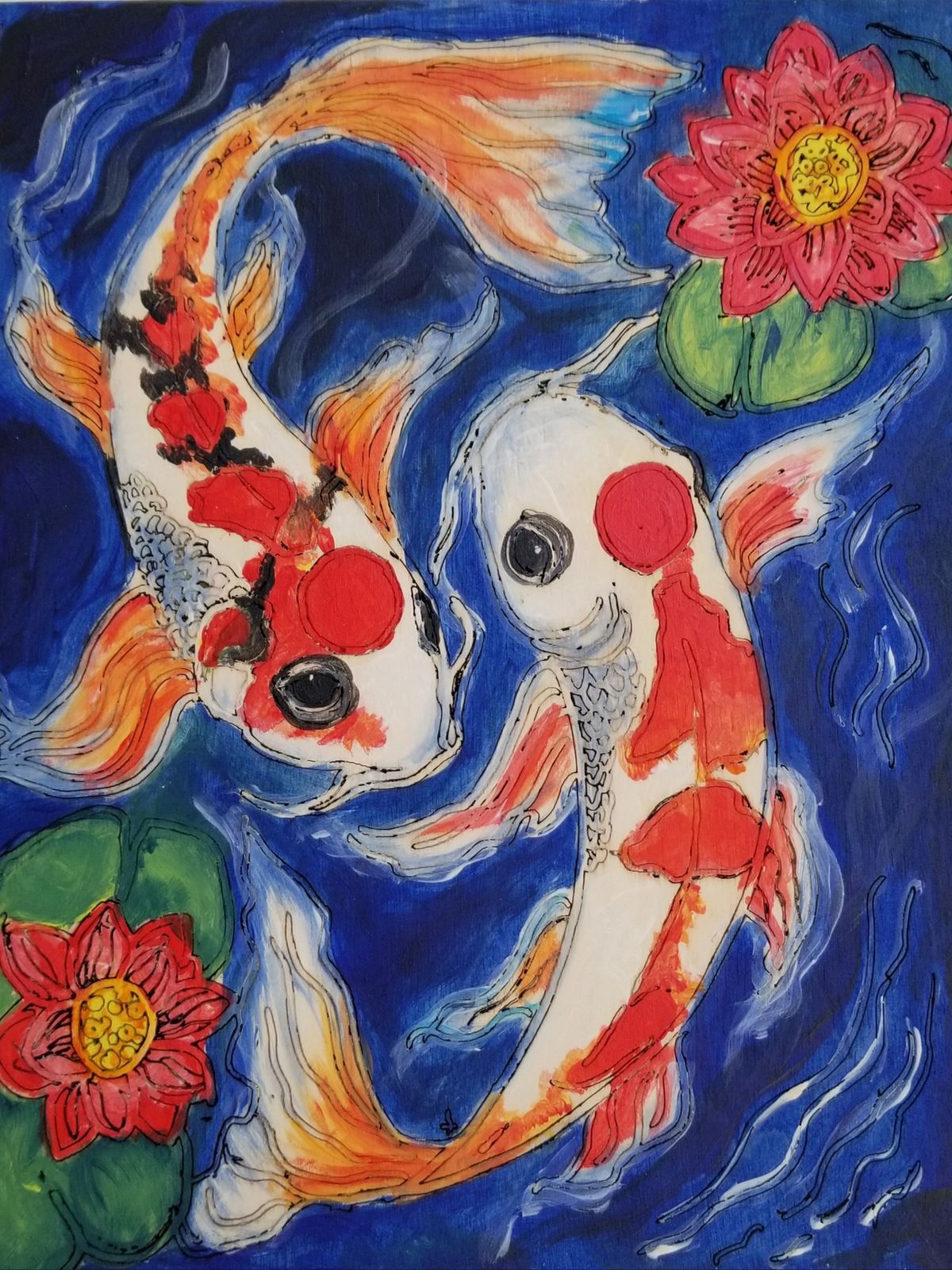 Learn to Paint Koi Fish on Laser Etched Wood Panel