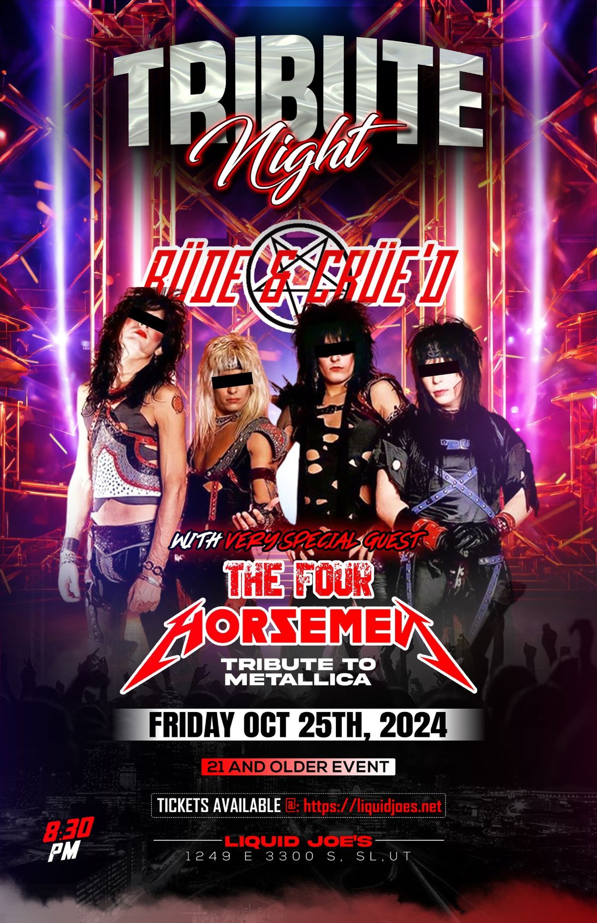 Tribute Night: Rude & Crue'd (M\u00f6tley Cr\u00fce) + The Four Horsemen (Metallica) Live at Liquid Joe's!